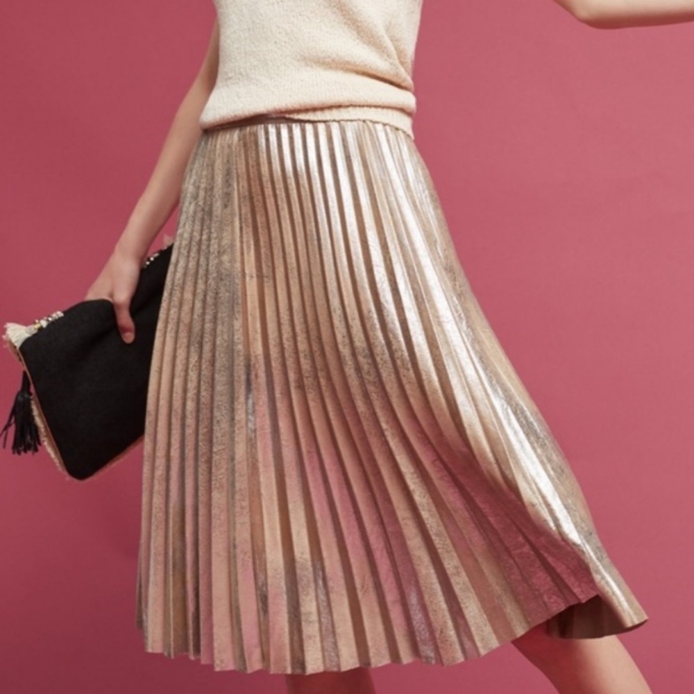 Anthropologie Maeve metallic pleated skirt